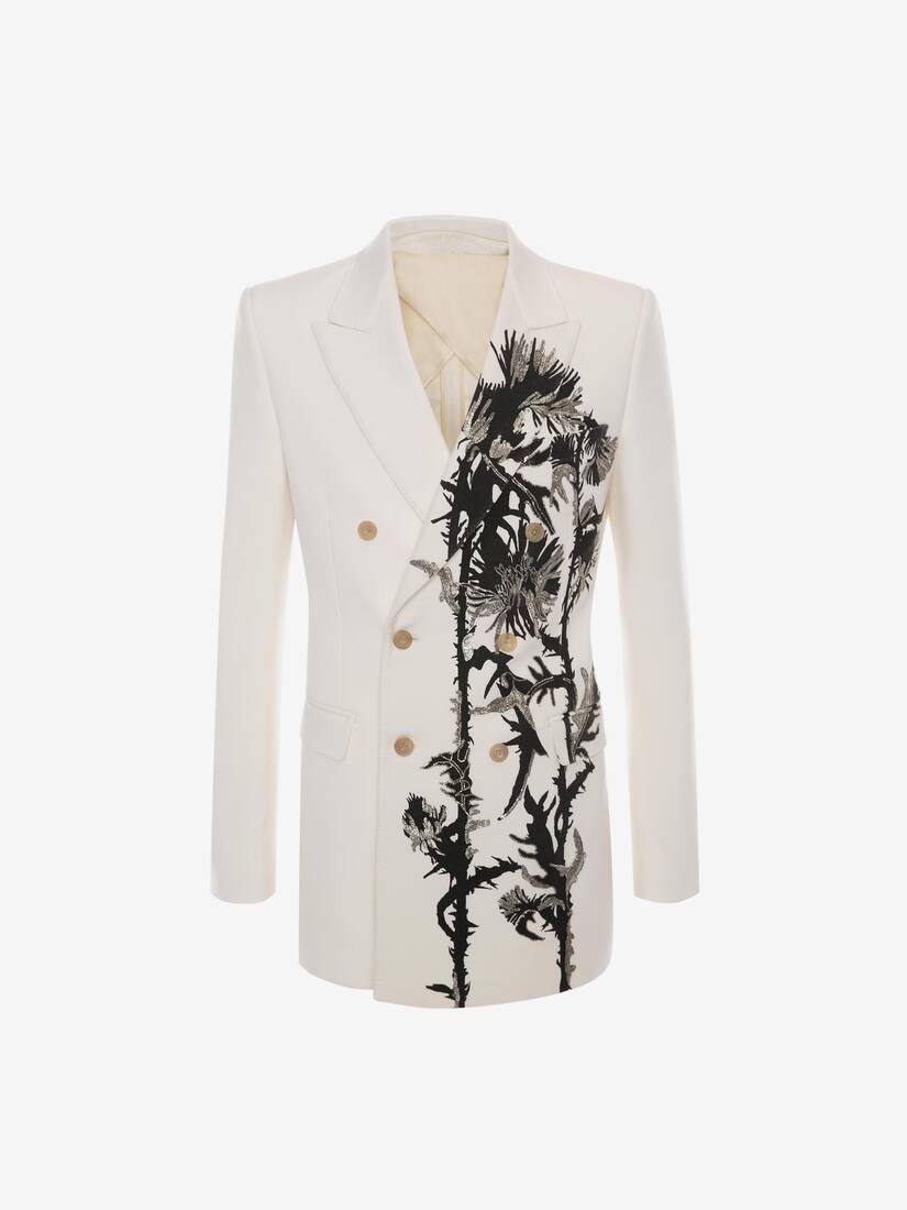 Chaquetas Alexander McQueen Embroidered Thistle Double-Breasted Hombre - Blancos/Negros - Mexico 862